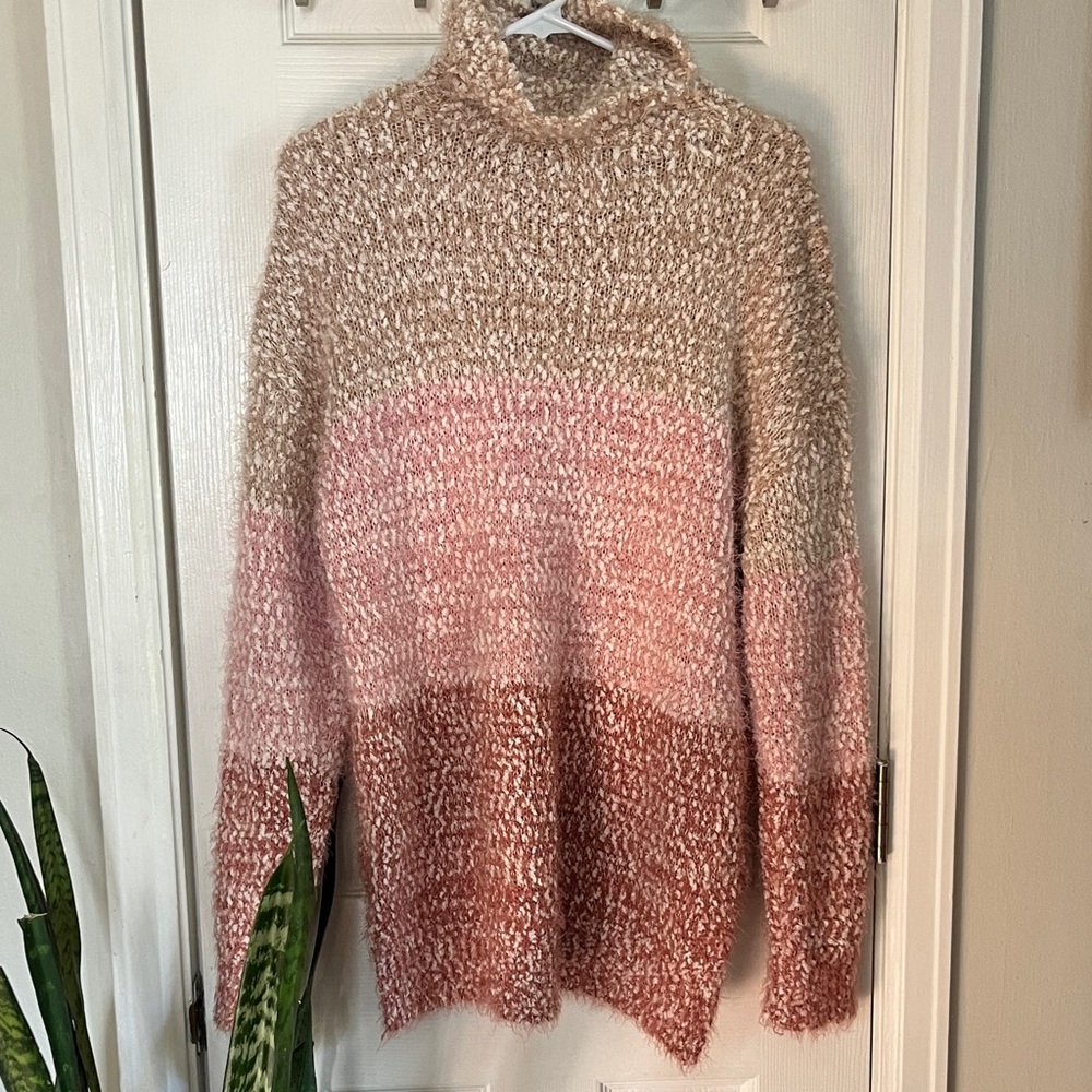 LC Lauren Conrad Cozy Pink and Tan Turtleneck Sweater
